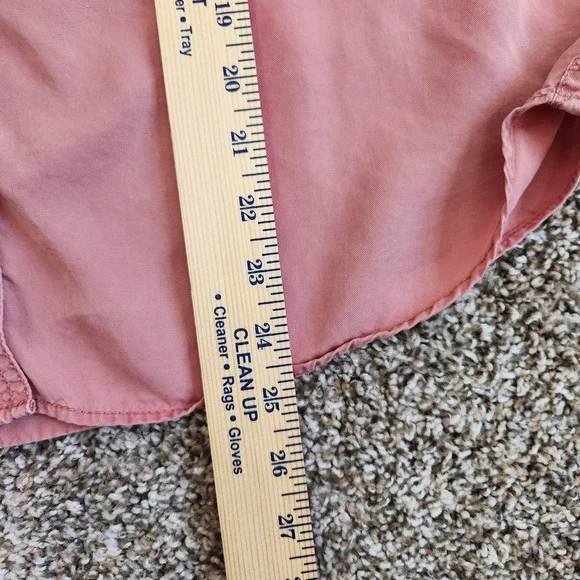 Talbots Button Up Blouse Women's Large Petite Dusty Pink Roll Tab Sleeve Pockets - Picture 9 of 9